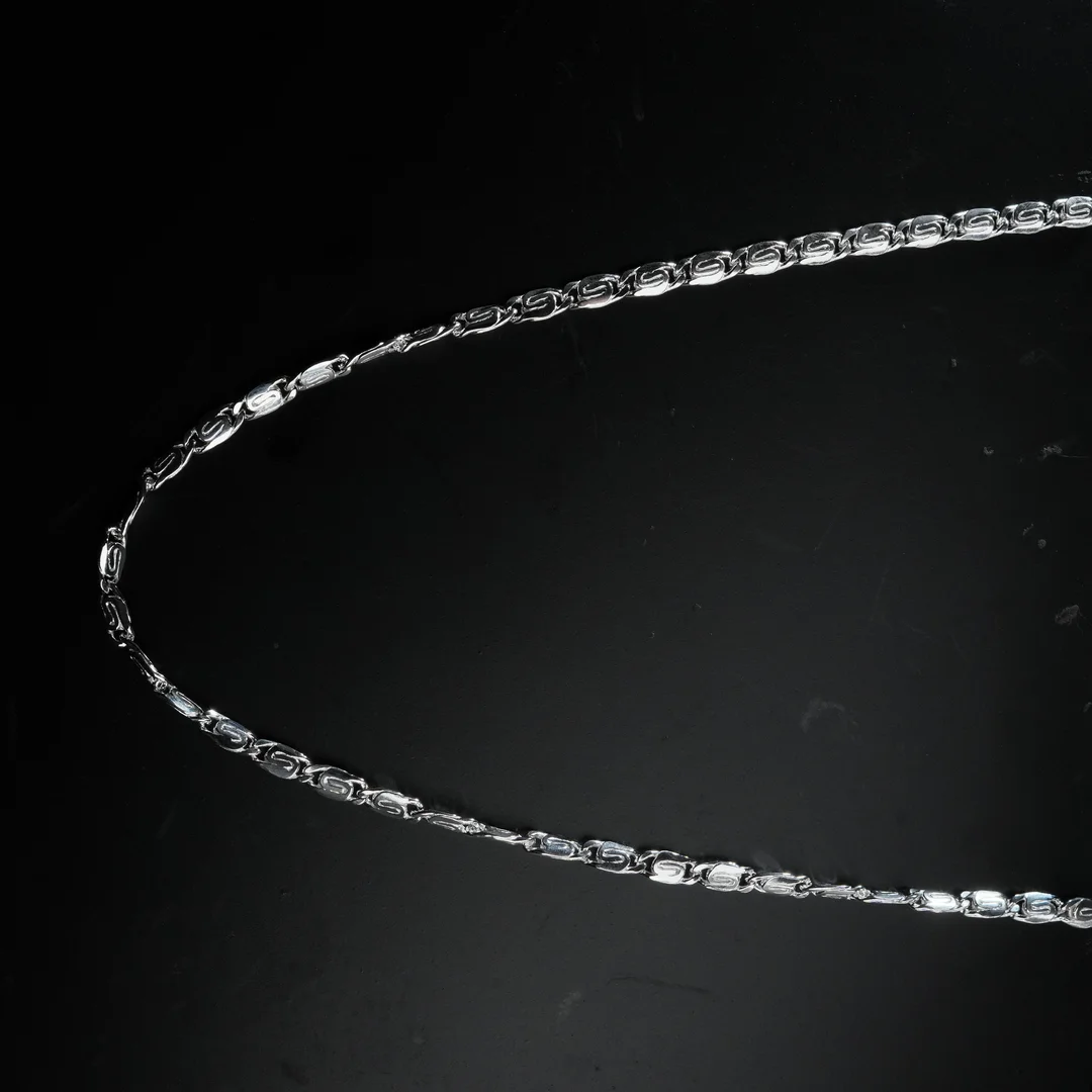 Sterling Silver Patterned Oval Link Chain Necklace